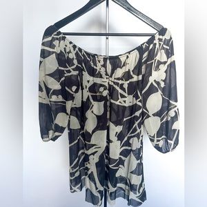 Sweet Pea Navy Blue and Cream Sheer Blouse Size M